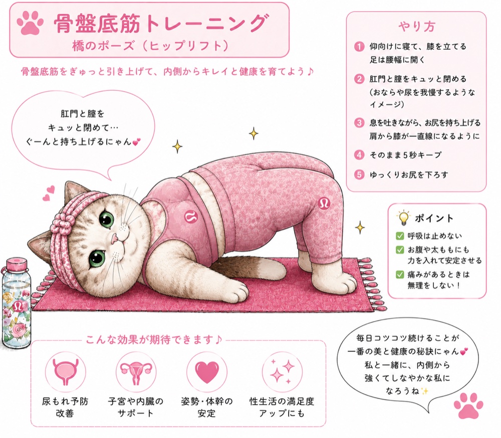 骨盤底筋トレーニング 橋のポーズをする猫のイラスト